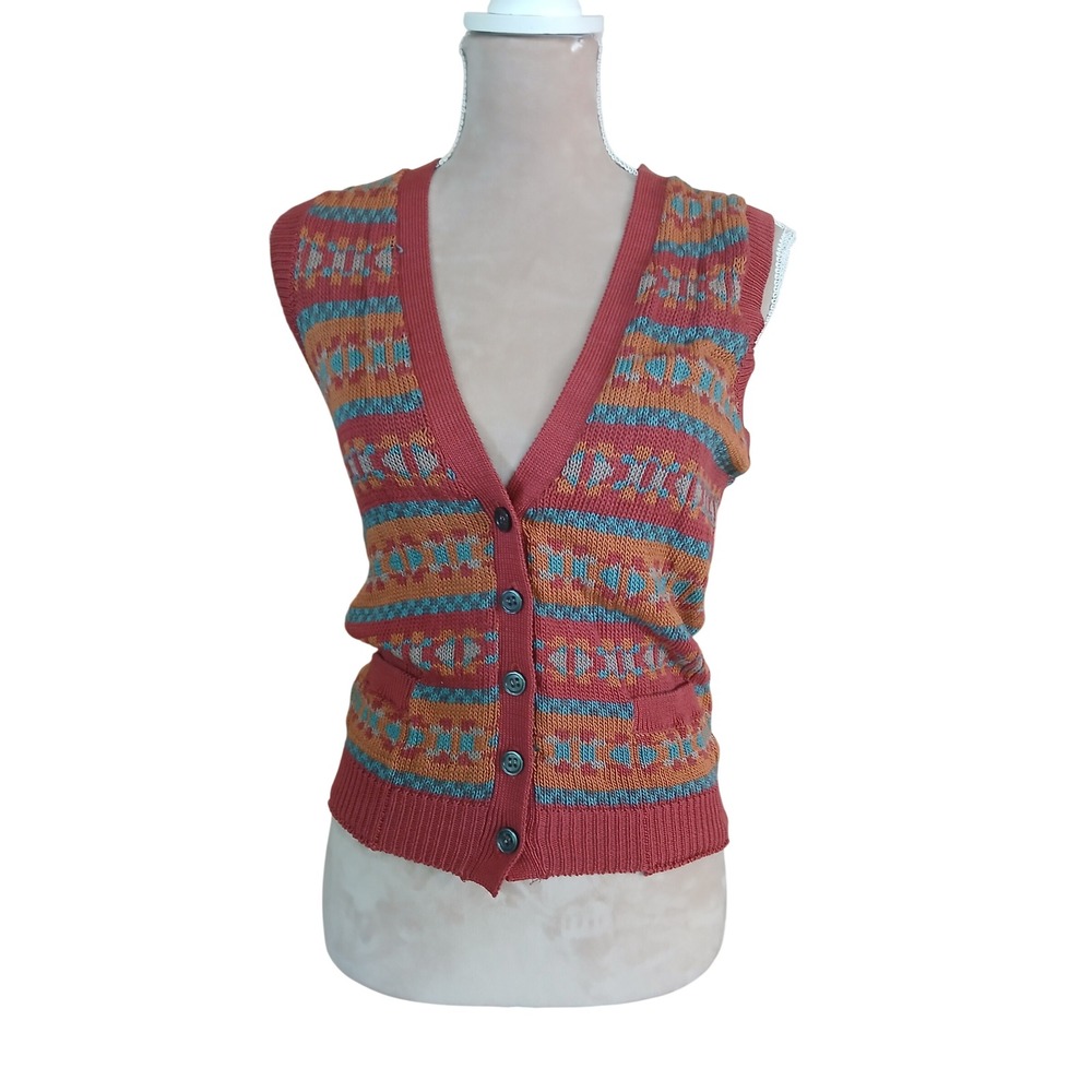 Pringle of Scotland Vintage Cotton Knit Fair Isle Sweater Vest Small Academia